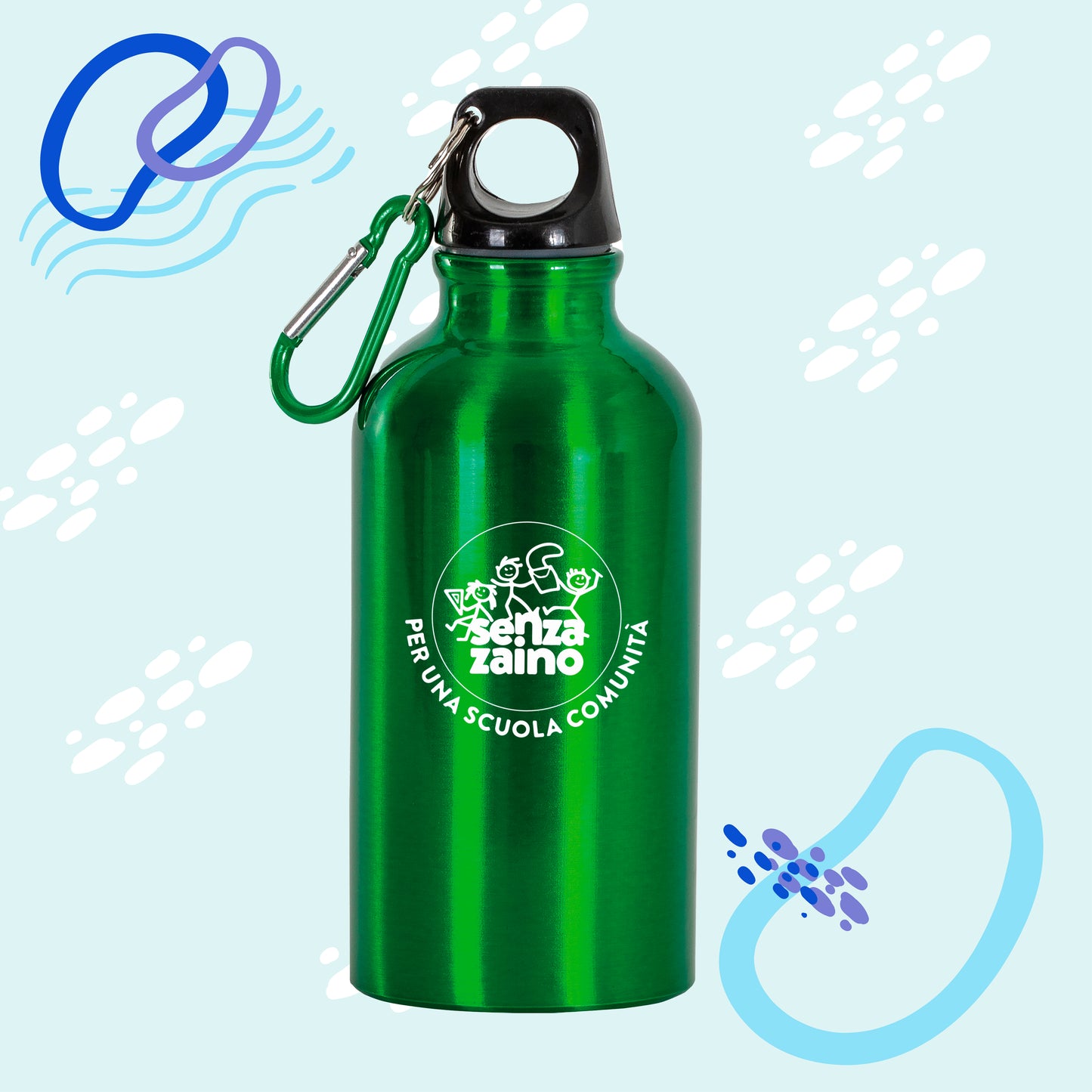 Borraccia in alluminio con moschettone, 400 ml