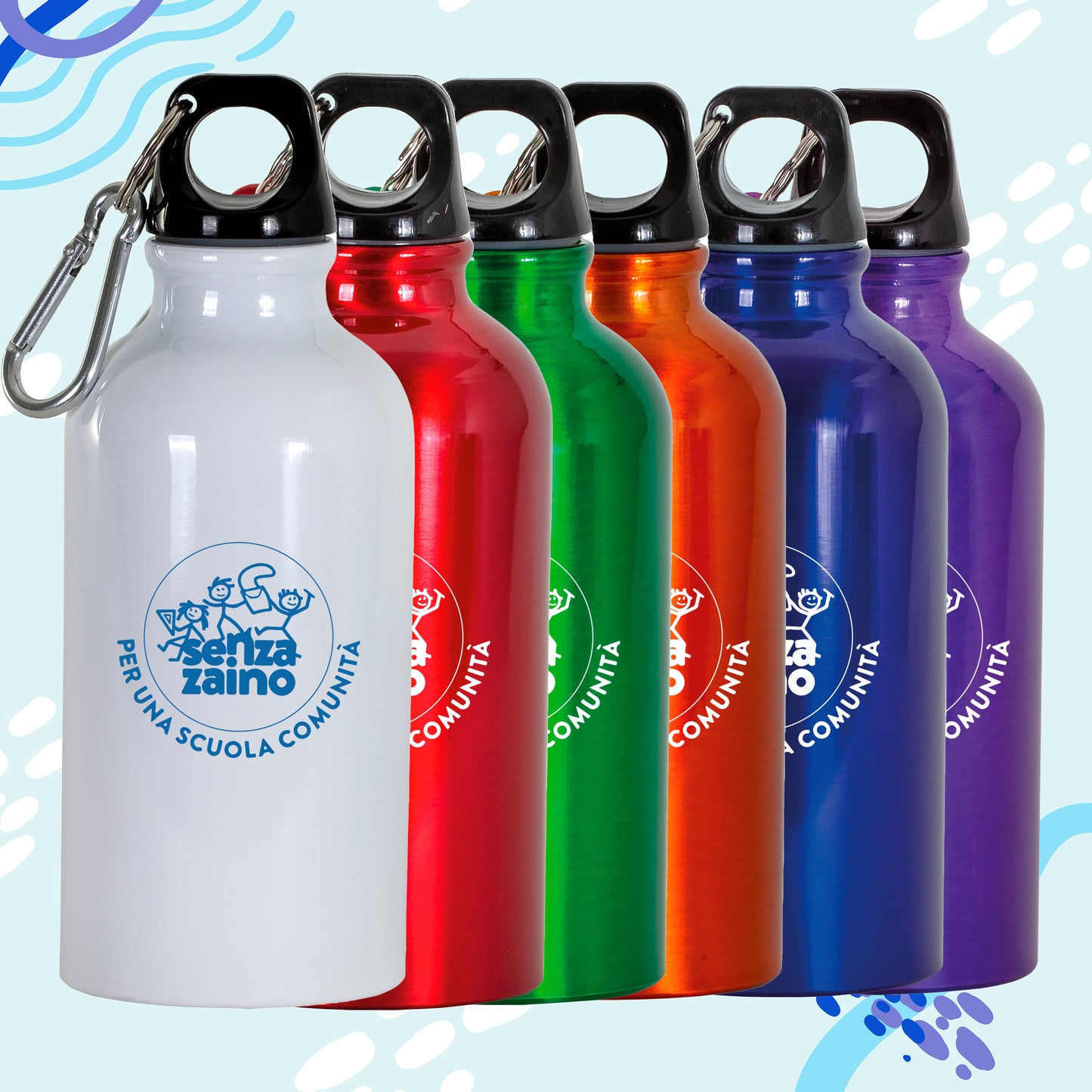 Borraccia in alluminio con moschettone, 400 ml